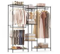 COSTWAY Metal Clothes Rail, 530KG Heavy Duty Garment Clothes Rack with Adjustable Storage Shelves and Hanging Rails, L-Shape/Horizontal Freestanding Coat Clothing Open Wardrobe for Bedroom, Black