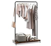 COSTWAY Metal Clothes Rail, Rolling Garment Rack Clothes Rack Stand with Single Rail, Storage Shelf and Wheels, Industrial Coat Clothing Hanger Organiser for Bedroom Hallway (with 5 S-shaped Hooks)