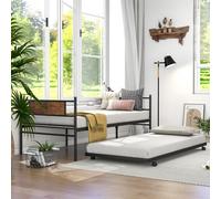 Costway Metal Daybed With Pull-Out Trundle Single Sofa Guest Bed With Headboard