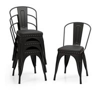 Costway Metal Dining Chair Set Of 4 Indoor Stackable Kitchen Chairs-Black Grey