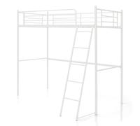 Costway Metal Loft Bed Frame Heavy-duty Steel Slats Support Loft Bed W/ Full-length Guardrails in White | Size: Single COSTWAY White Single