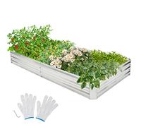 COSTWAY Metal Raised Garden Bed, Elevated Planter Box Kit with Open Bottom, Indoor Outdoor Vegetable Fruit Flower Herb Growing Box for Patio Lawn Balcony (Rectangular, Silver, 240 x 120 x 30cm)