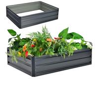 COSTWAY Metal Raised Garden Bed, Oval/Rectangular Elevated Planter Box Kit with Open Bottom, Indoor Outdoor Vegetable Fruit Flower Herb Growing Box (Rectangular, Grey, 120 x 90 x 30cm)