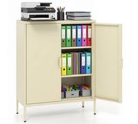Costway Metal Storage Cabinet Buffet Sideboard w/2 Doors & Adjustable Shelves in Yellow COSTWAY Yellow