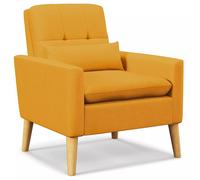 Costway Mid-century Modern Accent Chair Linen Fabric Reading Armchair w/Pillow in Yellow COSTWAY Yellow