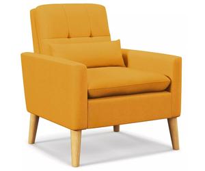 Costway Mid-century Modern Accent Chair Linen Fabric Reading Armchair w/Pillow in Yellow COSTWAY Yellow