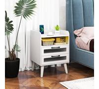 Costway Mid Century Modern Bedside Table Nightstand w/Charging Station-White in White COSTWAY White