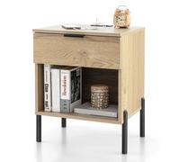 Costway Mid Century Modern Nightstand Bed Side Table w/Charging Station in Natural COSTWAY Natural
