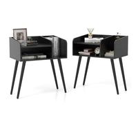 Costway Mid Century Modern Nightstand (Set of 2) with Open Shelves-Black in Black COSTWAY Black