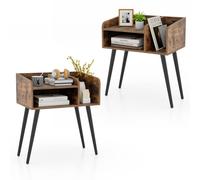 Costway Mid Century Modern Nightstand (Set of 2) with Open Shelves-Coffee in Brown COSTWAY Brown