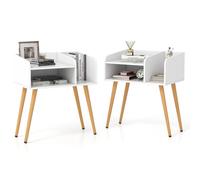 Costway Mid Century Modern Nightstand (Set of 2) with Open Shelves-White in White COSTWAY White