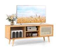 Costway Mid Century Modern TV Stand for TVs up to 55" Bamboo Entertainment Center in Natural COSTWAY Natural