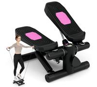 COSTWAY Mini Stepper for Workout, Portable Hydraulic Stepper with Resistance Bands, LCD Monitor and Height Adjustable Pedals, Compact Under Desk Stepping Machine for Home Gym Fitness (Black)