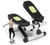 COSTWAY Mini Stepper for Workout, Portable Hydraulic Stepper with Resistance Bands, LCD Monitor and Height Adjustable Pedals, Compact Under Desk Stepping Machine for Home Gym Fitness (White)
