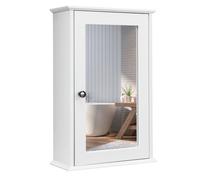 Costway Mirrored Bathroom Cabinet Wall Mount Storage Cabinet W/ Single Door-White