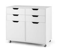 COSTWAY Mobile File Cabinet, 4/5 Drawers Lateral Stationery Storage Organiser Chest with Wheels and 1/2 Doors, Home Office Printer Stand Side Filing Cupboard (White-4 Drawers, 73 x 40 x 64cm)