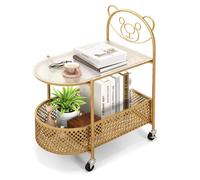 Costway Mobile Glass Coffee Table 2-Tier Modern Cocktail Table-Golden in Gold COSTWAY Gold