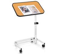 Costway Mobile Overbed Side Table Height Adjustable Laptop Table W/ Tilting Top-Natural