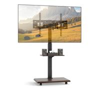 COSTWAY Mobile TV Stand on Wheels for 32-75 Inch TVs, 60° Swivel Height Adjustable TV Cart with 2 Tier Shelves & Lockable Wheels, Rolling TV Stand Holds Up to 50KG, Max VESA 600x400mm (Walnut+Black)