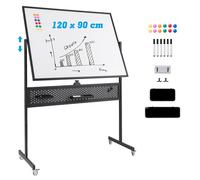 Costway Mobile Whiteboard 120 x 90 CM Double-Sided Dry Erase Board-Black in Black COSTWAY Black 120 x 90 CM