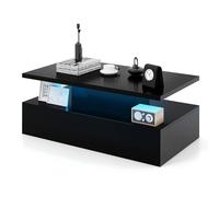 Costway Modern 2Tier Coffee Table Center Table w/ Adjustable LED light in Black COSTWAY Black