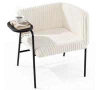 Costway Modern Accent Chair Corduroy Upholstered Armchair in White COSTWAY White