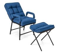 Costway Modern Accent Chair Linen Fabric Upholstered Single Sofa Chair w/Ottoman in Blue COSTWAY Blue