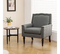 Costway Modern Armchair Linen Fabric Upholstered Single Sofa Side Chair with Nailhead Trim in Grey COSTWAY Grey