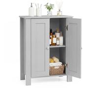 Costway Modern Bathroom Floor Cabinet Wooden Storage Cabinet w/Double Doors in Grey COSTWAY Grey