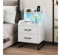Costway Modern Bedside Table Nightstand with Built-in Charging Station in White COSTWAY White