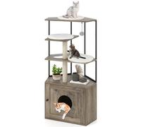 Costway Modern Cat Cabinet Cat Tree With Litter Box Enclosure-Grey