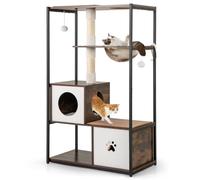COSTWAY Modern Cat Tree, 131cm Wooden Cat Climbing Tower with 2 Condos, Sisal Scratching Posts, Dangling Balls, Space Capsule, Multi-Level Kitten Activity Furniture
