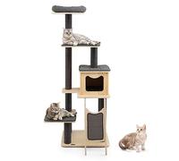 COSTWAY Modern Cat Tree, 175cm Tall Cats Tower with Scratching Sisal Posts & Board, Top Perch, Condo and Washable Cushions, Multilevel Climbing House for Indoor Cats