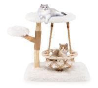 COSTWAY Modern Cat Tree, Cats Tower with Hammock Swing, Real Wood Branches, Jute Scratching Posts, 2 Perches, Kitty Activity Center for Indoor Cats (64 x 44 x 66cm)