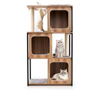 Costway Modern Cat Tree For Indoor Kittens Cat Tower House W/ Metal Frame-Natural