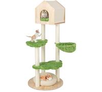COSTWAY Modern Cat Tree, Multi-Level Wood Cat Tower with Sisal Scratching Posts, Bed, Kitten Activity Center for Indoor Cats