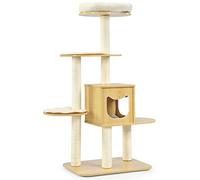 COSTWAY Modern Cat Tree, Wood Cat Climbing Tower with Sisal Scratching Posts, Condo, Top Perch, Multi-Level Cats Activity Center Furniture