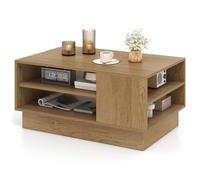 Costway Modern Coffee Table 86cm Long Rectangle Center Table w/ Shelves in Natural COSTWAY Natural