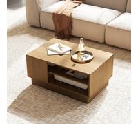 Costway Modern Coffee Table 86Cm Long Rectangle Center Table W/ Shelves Natural