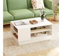 Costway Modern Coffee Table 86Cm Long Rectangle Center Table W/ Shelves White