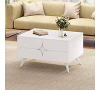 Costway Modern Coffee Table With Cabinet Wooden Center Cocktail Table-White