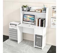 Costway Modern Computer Desk Home Office Writing Study Desk W/ Display Shelf-White