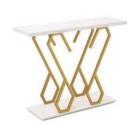 Costway Modern Console Table Faux Marble Narrow Entryway Hallway Table Accent Desk 100cm in White COSTWAY White