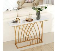 Costway Modern Console Table Faux Marble Narrow Entryway Hallway Table Accent Desk 120cm in White COSTWAY White
