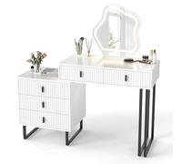 Costway Modern Dressing Table w/Mirror & Lights in White COSTWAY White
