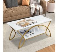 Costway Modern Faux Marble Coffee Table 2-Tier Rectangular Accent Table Chic Cocktail