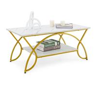 Costway Modern Faux Marble Coffee Table 2-Tier Rectangular Accent Table Chic Cocktail in White COSTWAY White