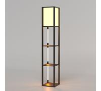Costway Modern Floor Lamp with Shelves Wood Shelf Lamp w/ 3 LED Strips in Black COSTWAY Black