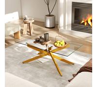 Costway Modern Glass Coffee Table Rectangle Center Cocktail Table Side Table in Gold COSTWAY Gold