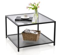 Costway Modern Glass Top Coffee Table Home Square Center Table Accent Sofa Side Table in Grey COSTWAY Grey